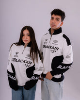 Printed White Half Zipper Sweatshirt