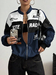 SpeedFlare Racing Fleece Bomber Jacket – Navy Blue