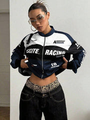 SpeedFlare Racing Fleece Bomber Jacket – Navy Blue