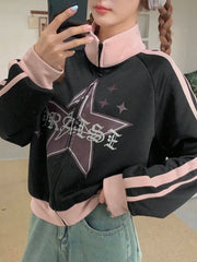Korean StarWave Retro Zip-Up Sweatshirt