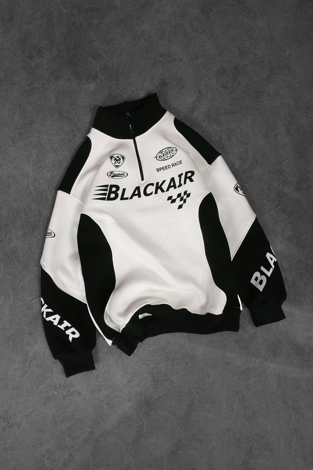 Black Air Printed Half Zipper White Shirt