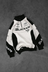 Black Air Printed Half Zipper White Shirt
