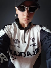 Printed White Half Zipper Sweatshirt