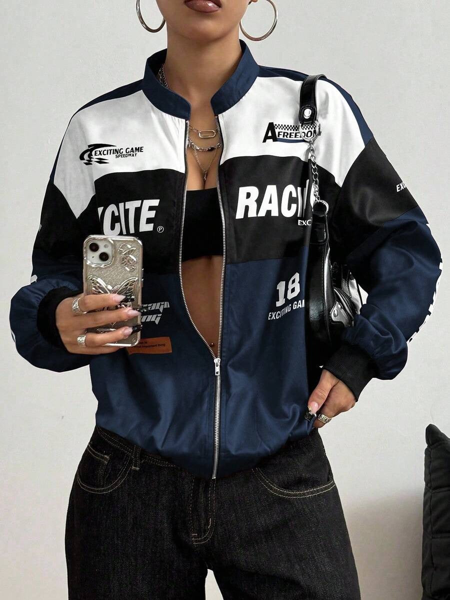 SpeedFlare Racing Fleece Bomber Jacket – Navy Blue