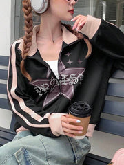 Korean StarWave Retro Zip-Up Sweatshirt