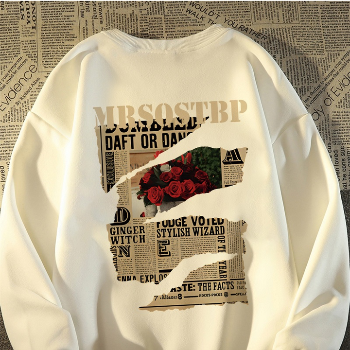 Vintage Rose Newspaper Print Sweatshirt 🌹