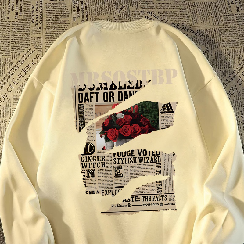 Vintage Rose Newspaper Print Sweatshirt 🌹