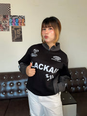 Black Air Printed Half Zipper Charcoal Shirt